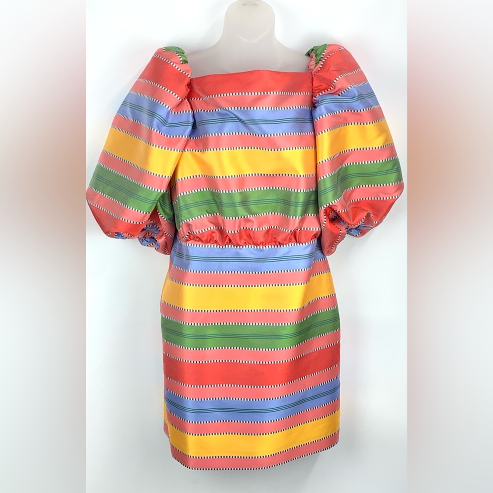 Antonio Melani x The Nat Note Nell Striped Jacquard Puff Sleeve Dress - Size 6